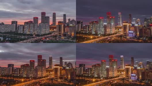 T/L HA PAN View of Beijing CBD area, Day to Night Transition / Beijing, China高清在线视频素材下载