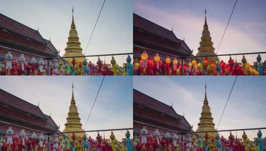 时光流逝:泰国哈旁猜佛寺的五彩灯饰。高清在线视频素材下载