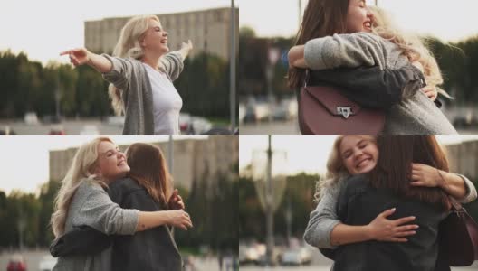 朋友拥抱女性友谊女性一起城市高清在线视频素材下载