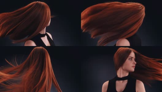漂亮的红发女人甩着长发高清在线视频素材下载