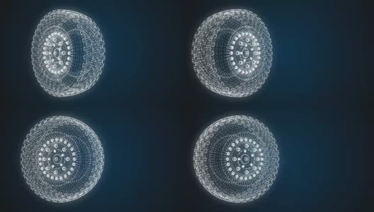 从线和点上抽象车轮旋转图形的三维模型。高清在线视频素材下载