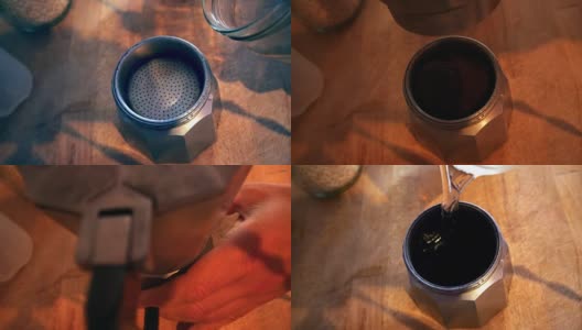 在家里用传统的咖啡壶喝一罐咖啡高清在线视频素材下载