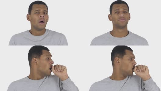 美国黑人男子的肖像咳嗽，喉咙感染高清在线视频素材下载