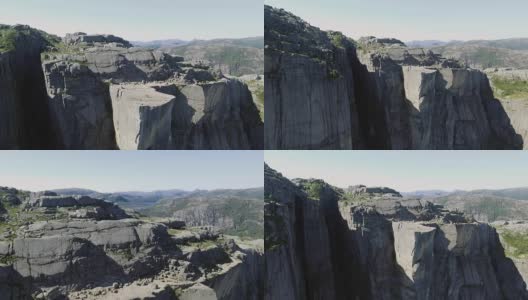 挪威吕瑟峡湾的布道石，讲坛摇滚的视频。鸟瞰图。高清在线视频素材下载