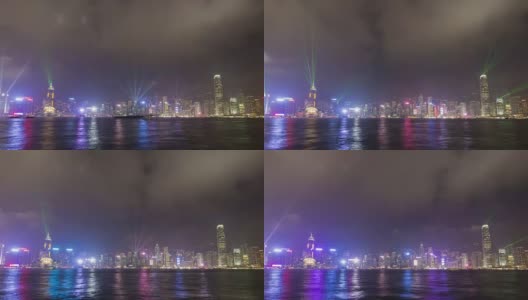 香港夜景灯光秀延时图。放大的效果。高清在线视频素材下载