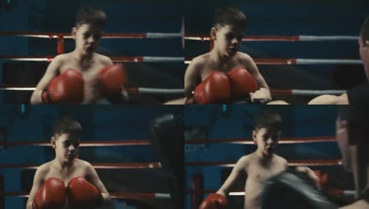 男人和男孩一起练拳击高清在线视频素材下载