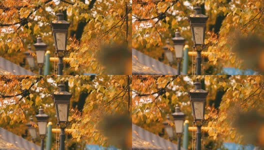 古色古香的灯笼在黄秋公园里随风飘动，自然在公园里高清在线视频素材下载