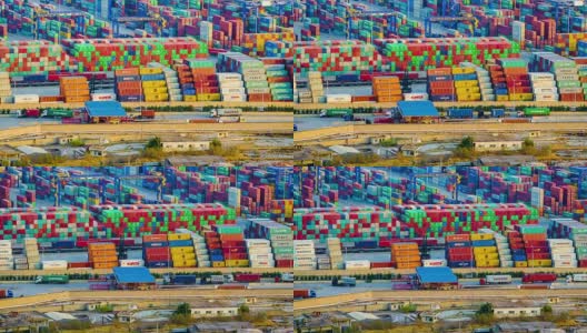 数千个大型集装箱在一个大型货港内查看，时间流逝。高清在线视频素材下载