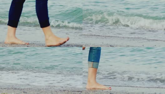 在海边的沙滩上漫步的女性。高清在线视频素材下载