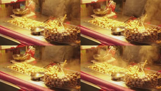 台湾夜市的饺子烧烤摊贩高清在线视频素材下载