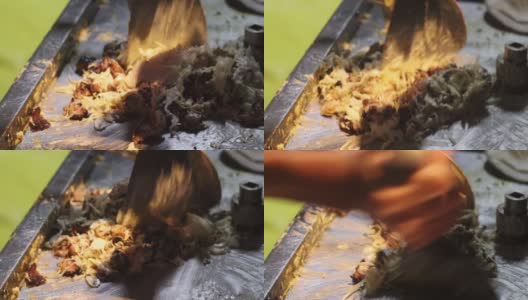 烤烤鸡胸和鸡翅中的蔬菜切片和混合沙拉烤鸡沙瓦玛高清在线视频素材下载