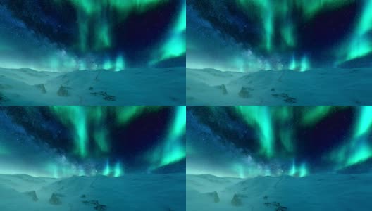 冬季景观星空中的北极光高清在线视频素材下载
