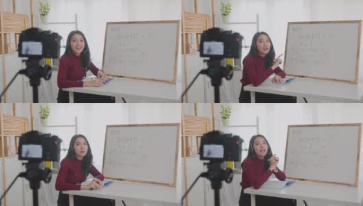 女人在家录制数学网课高清在线视频素材下载