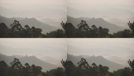 在一个雾蒙蒙的早晨，印度芒纳的山和丘陵的全景景观高清在线视频素材下载