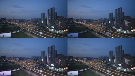 成都夜间立交车辆轨迹收缩摄影高清在线视频素材下载