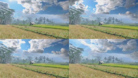 画面定格动画景观村与蓝天日出高清在线视频素材下载