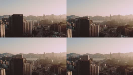 从天空看日落的香港城市景观高清在线视频素材下载