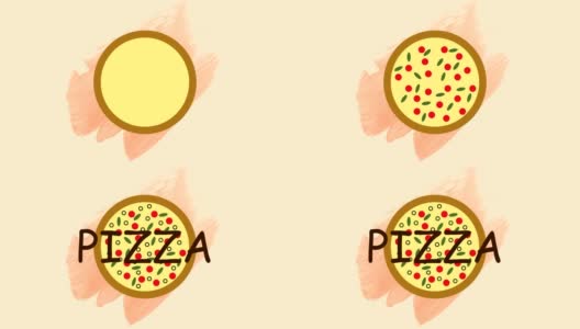 风格化的，动画图像的披萨在米色的背景高清在线视频素材下载