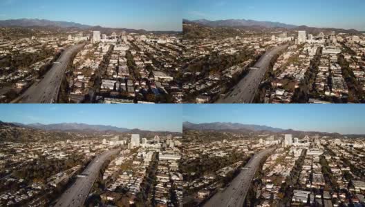 洛杉矶高速公路和格兰岱尔电厂鸟瞰图高清在线视频素材下载