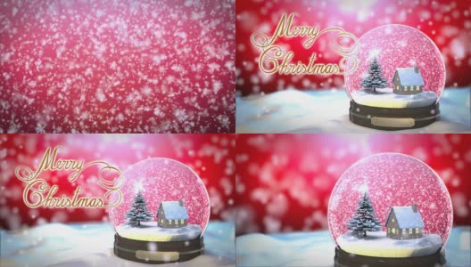 圣诞雪花球雪花与雪花在红色的背景高清在线视频素材下载