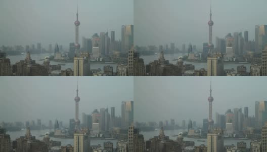 上海黄浦江上高耸的高楼大厦高清在线视频素材下载