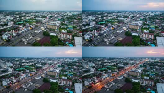 day to night timelapse of Aerial view of Nakhon Ratchasima city or Korat at sunset, Thailand高清在线视频素材下载