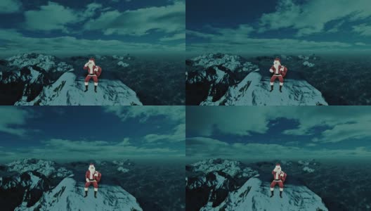 圣诞老人在雪山上寻找驯鹿高清在线视频素材下载