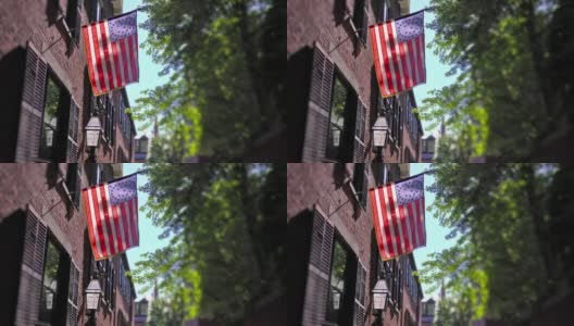 波士顿橡子街的美国国旗高清在线视频素材下载