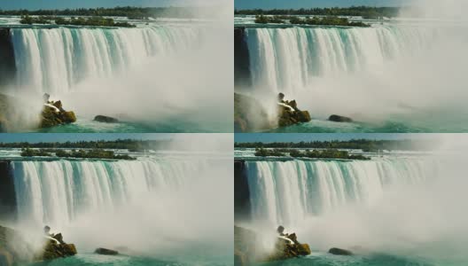 奔流尼亚加拉瀑布的水。美国一侧的马蹄形瀑布。4k 10位视频高清在线视频素材下载
