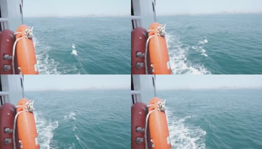 夏季，伊斯坦布尔客船在海上行驶时悬挂救生员的右图高清在线视频素材下载
