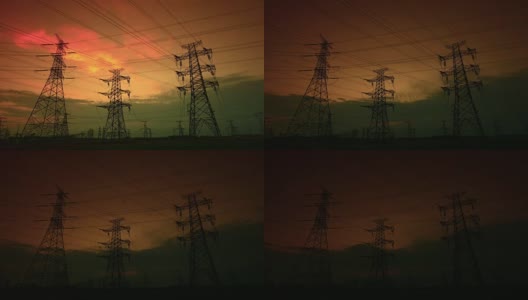日落时的电塔，岁月的流逝高清在线视频素材下载