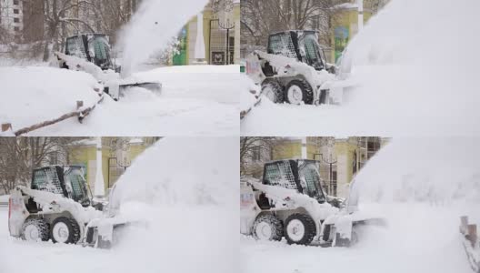 Snow-removing车。除雪后的城市公园降雪高清在线视频素材下载