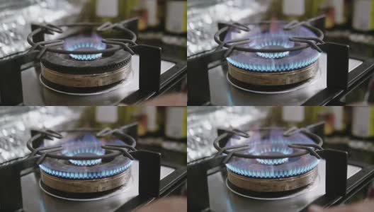 慢镜头:家里的煤气灶。高清在线视频素材下载