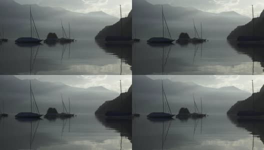 Iseltwald湖上的船的剪影在瑞士的宁静的早晨高清在线视频素材下载