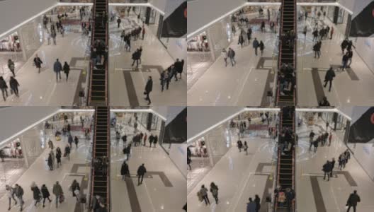 购物中心内部为模糊背景。广角。缓慢的运动。高清在线视频素材下载