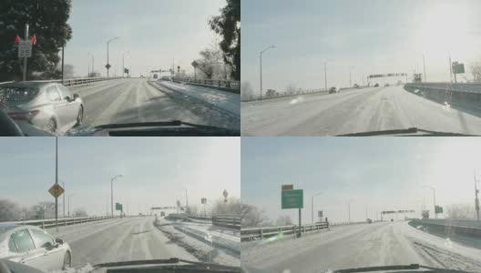 FPV在雪城大桥上行驶高清在线视频素材下载