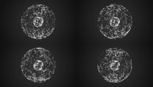 抽象的球体在黑色背景与数字点，线和数字。黑白神经丛高清在线视频素材下载