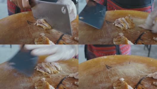 厨师将北京烤鸭切成薄片高清在线视频素材下载