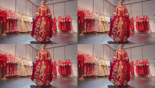 穿着传统婚纱的年轻中国女子高清在线视频素材下载