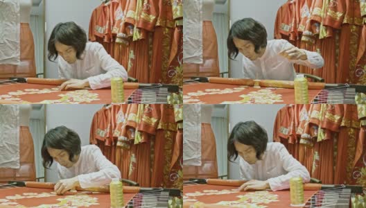 刺绣婚纱的中国工匠高清在线视频素材下载