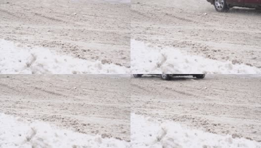 道路试剂在冬天的路上，车，慢莫，冰高清在线视频素材下载