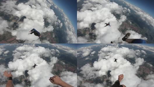 跳伞者带着云从飞机上跳下来高清在线视频素材下载