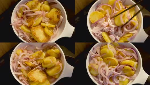 西班牙土豆饼炸碎欧芹洋葱和土豆高清在线视频素材下载