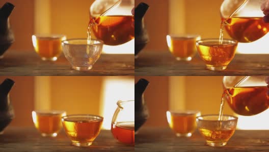 亚洲传统健康饮品，将茶倒入茶杯中高清在线视频素材下载
