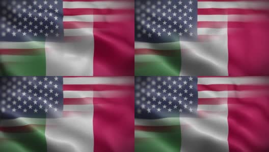 美国意大利国旗混合纹理波浪前背景高清高清在线视频素材下载
