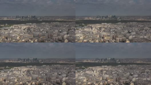 晴朗的云天空巴黎城市景观现代市中心区空中全景4k法国高清在线视频素材下载