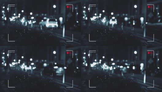 数字记录相机在市中心城区的夜晚系列-隐藏的人行道版本高清在线视频素材下载