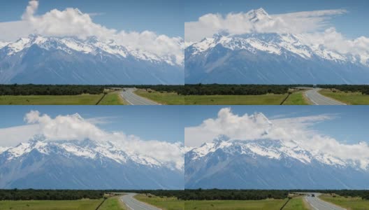 库克山风景的时间流逝，夏季普卡基湖附近，坎特伯雷，新西兰高清在线视频素材下载