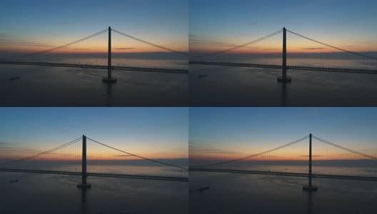 架空——明石海峡大桥清晨的辉光塔主缆线盘高清在线视频素材下载