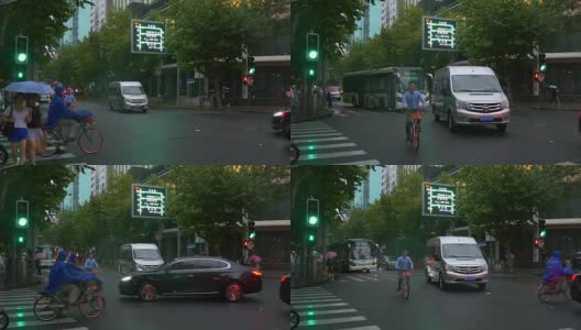 雨夜上海城市交通十字路口全景4k中国高清在线视频素材下载